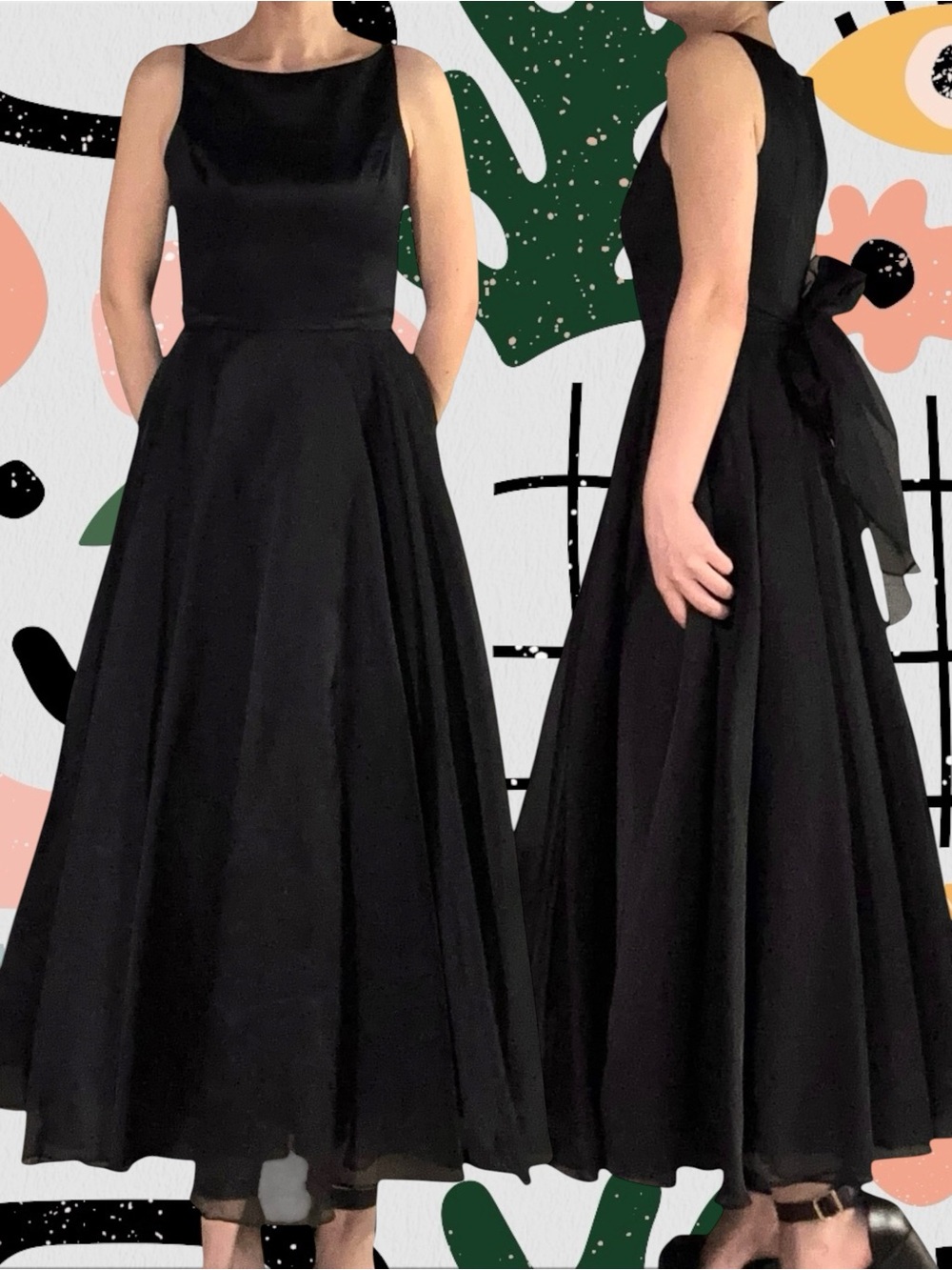 CDC Evening | Vintage Retro High Neck Bow Back Fit Flare Tea Length Dress